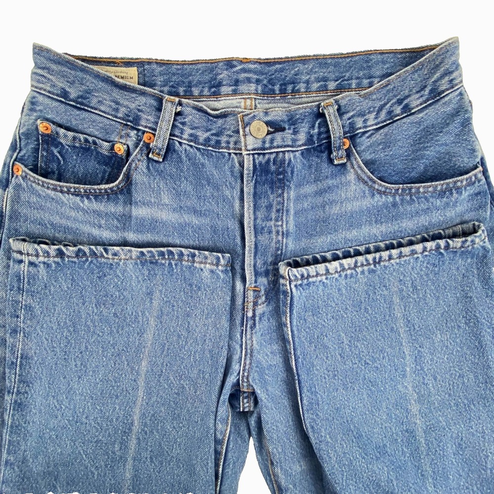 Levi's 501 Blue High Rise Boot Cut Denim Jeans 28 x 30 Western Pants Med. Wash
